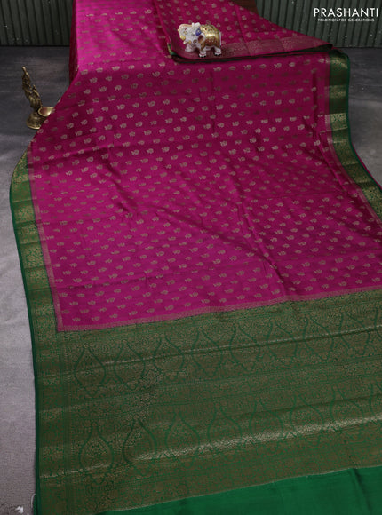 Chiniya silk saree dark pink and green with allover thread & zari woven buttas and woven border