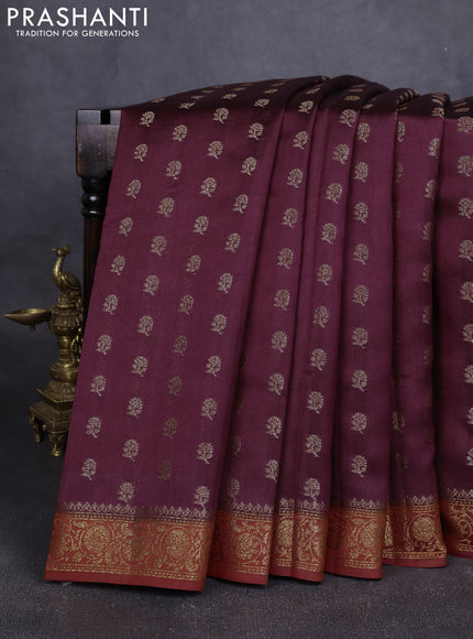 Chiniya silk saree deep maroon and rust shade with allover thread & zari woven buttas and woven border