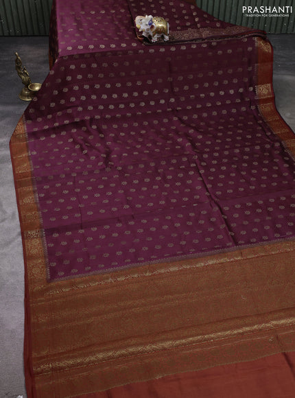Chiniya silk saree deep maroon and rust shade with allover thread & zari woven buttas and woven border