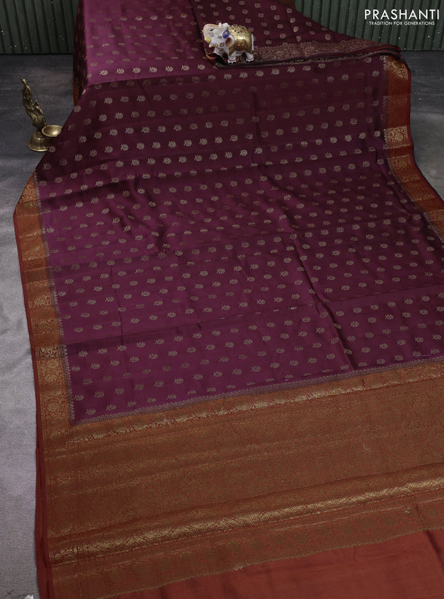 Chiniya silk saree deep maroon and rust shade with allover thread & zari woven buttas and woven border