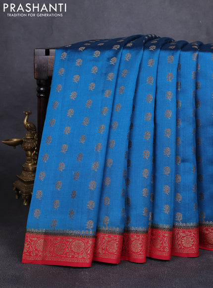 Chiniya silk saree peacock blue and maroon with allover thread & zari woven buttas and woven border