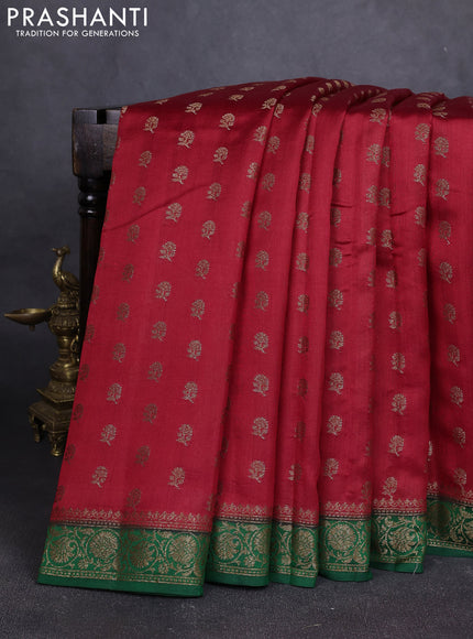 Chiniya silk saree green and maroon with allover thread & zari woven buttas and woven border