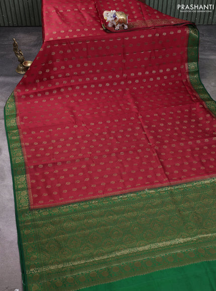 Chiniya silk saree green and maroon with allover thread & zari woven buttas and woven border
