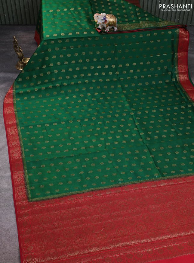 Chiniya silk saree green and maroon with allover thread & zari woven buttas and woven border