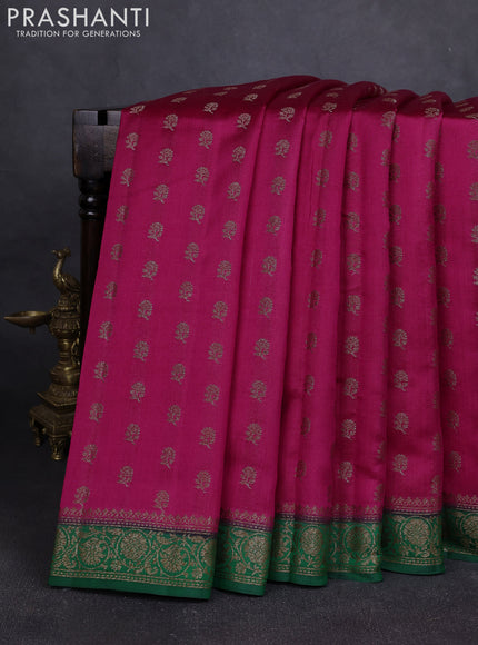 Chiniya silk saree magenta pink and green with allover thread & zari woven buttas and woven border