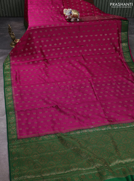 Chiniya silk saree magenta pink and green with allover thread & zari woven buttas and woven border