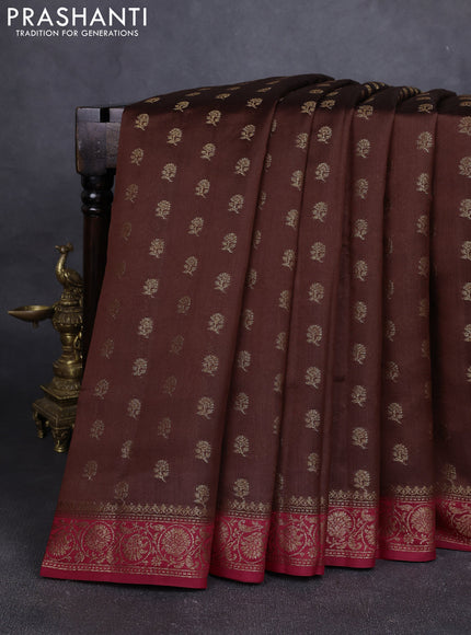 Chiniya silk saree coffee brown and maroon with allover thread & zari woven buttas and woven border