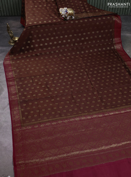 Chiniya silk saree coffee brown and maroon with allover thread & zari woven buttas and woven border