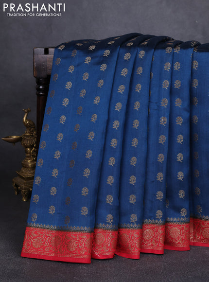 Chiniya silk saree peacock blue and maroon with allover thread & zari woven buttas and woven border