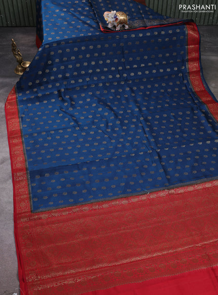 Chiniya silk saree peacock blue and maroon with allover thread & zari woven buttas and woven border