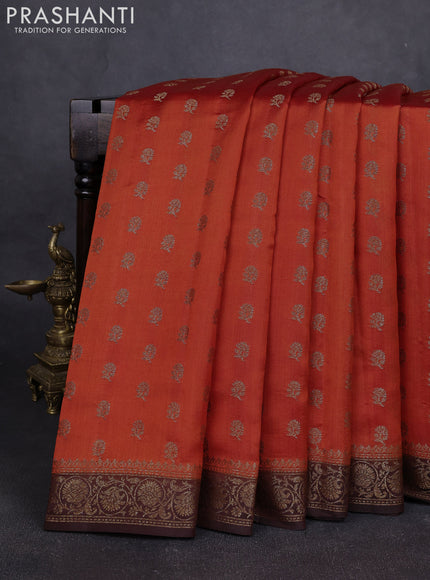 Chiniya silk saree orange and coffee brown with allover thread & zari woven buttas and woven border