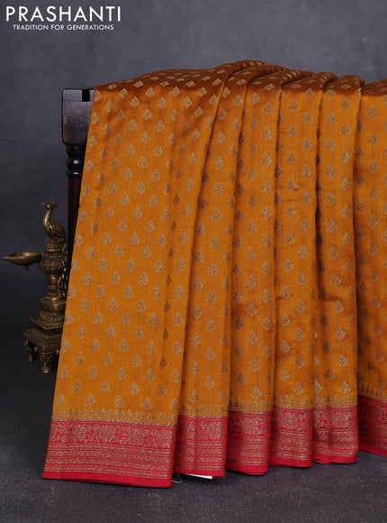 Chiniya silk saree mustard yellow and maroon with allover thread & zari woven buttas and woven border