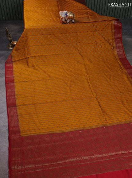 Chiniya silk saree mustard yellow and maroon with allover thread & zari woven buttas and woven border