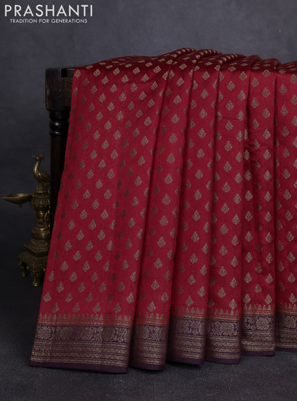 Chiniya silk saree maroon and deep maroon with allover thread & zari woven buttas and woven border