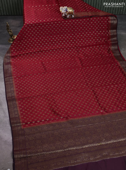 Chiniya silk saree maroon and deep maroon with allover thread & zari woven buttas and woven border