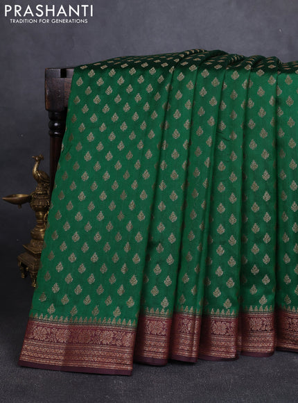 Chiniya silk saree green and deep maroon with allover thread & zari woven buttas and woven border