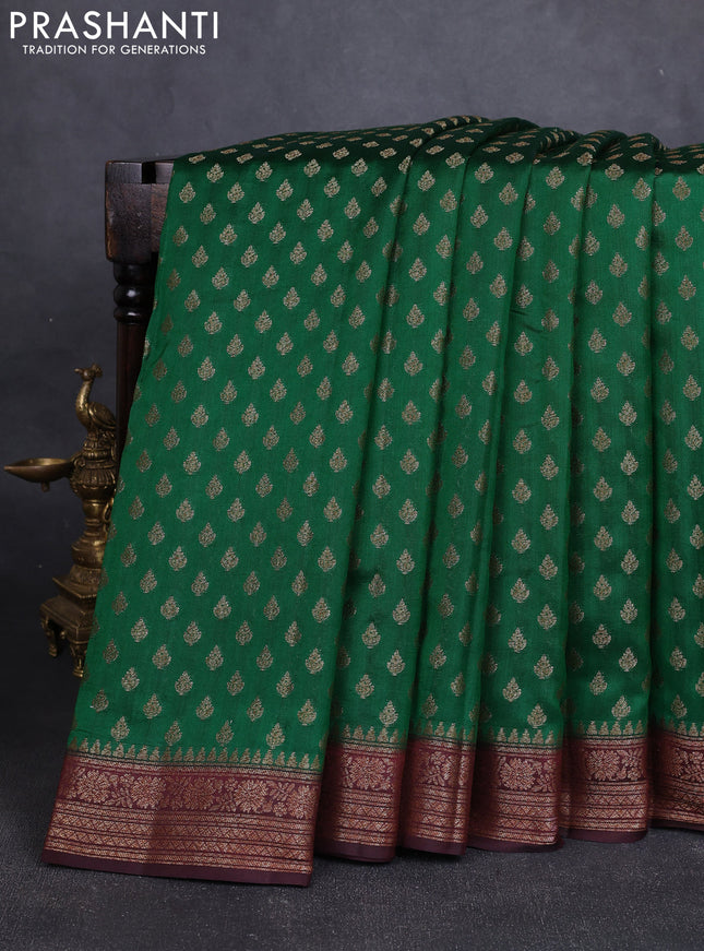Chiniya silk saree green and deep maroon with allover thread & zari woven buttas and woven border
