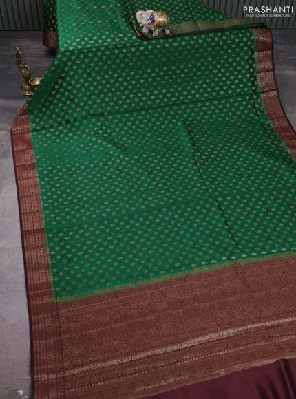 Chiniya silk saree green and deep maroon with allover thread & zari woven buttas and woven border