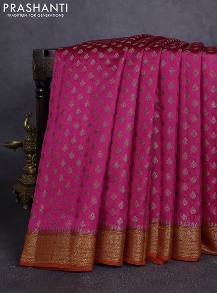 Chiniya silk saree magenta pink and orange with allover thread & zari woven buttas and woven border