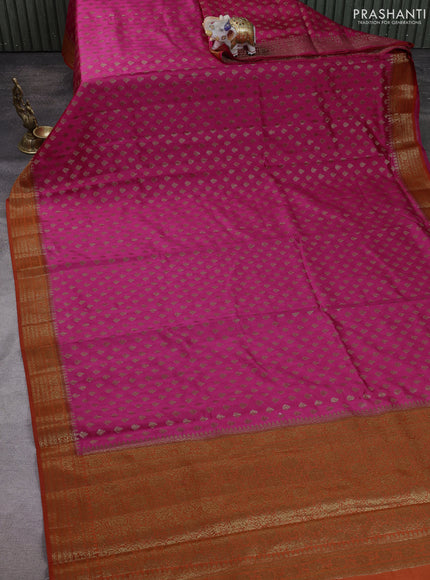 Chiniya silk saree magenta pink and orange with allover thread & zari woven buttas and woven border