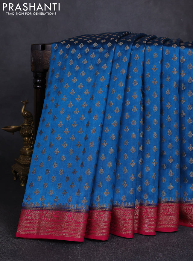 Chiniya silk saree peacock blue and dark pink with allover thread & zari woven buttas and woven border