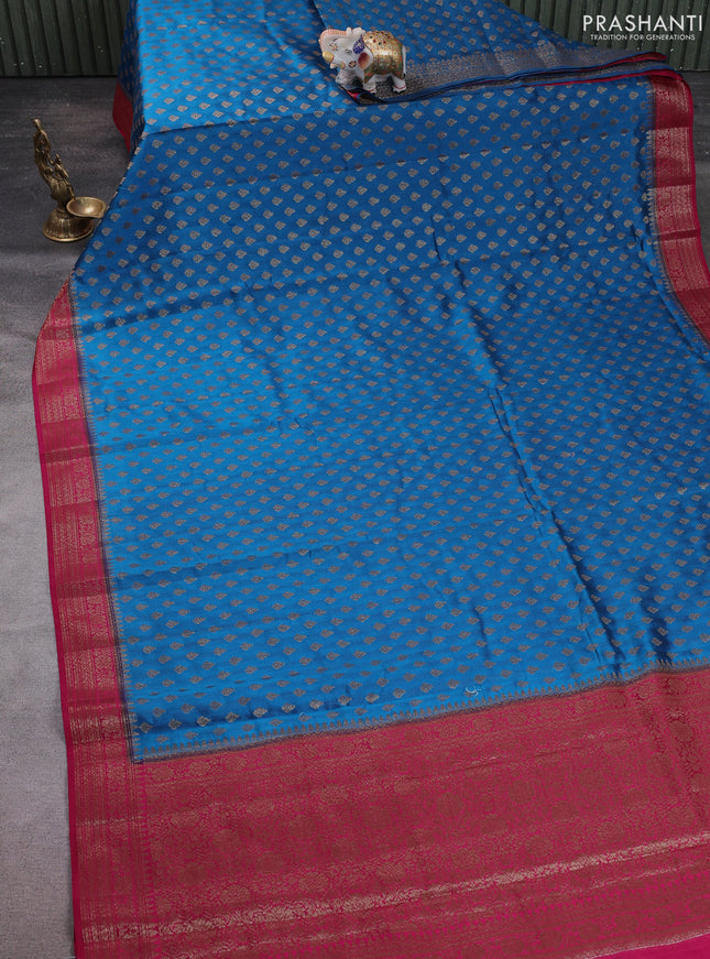 Chiniya silk saree peacock blue and dark pink with allover thread & zari woven buttas and woven border