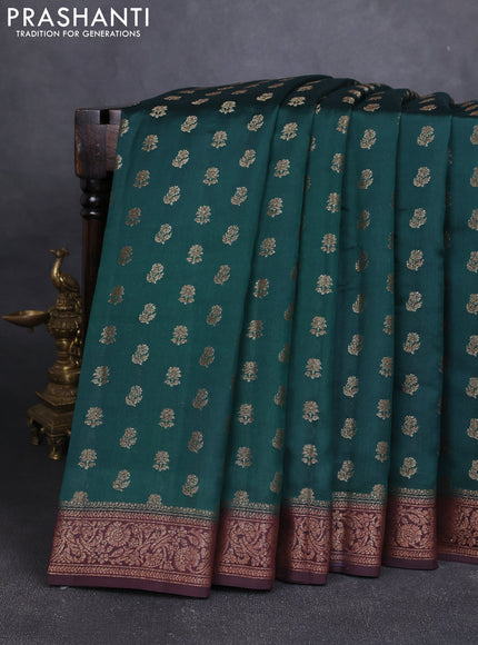 Chiniya silk saree bottle green and wine shade with allover thread & zari woven buttas and woven border
