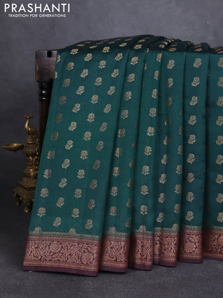 Chiniya silk saree bottle green and wine shade with allover thread & zari woven buttas and woven border