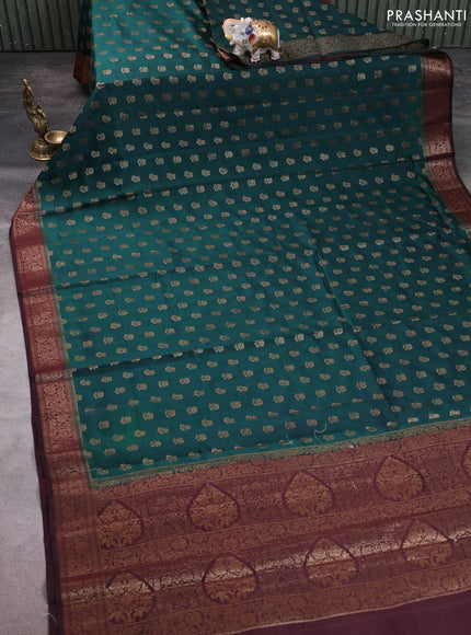 Chiniya silk saree bottle green and wine shade with allover thread & zari woven buttas and woven border