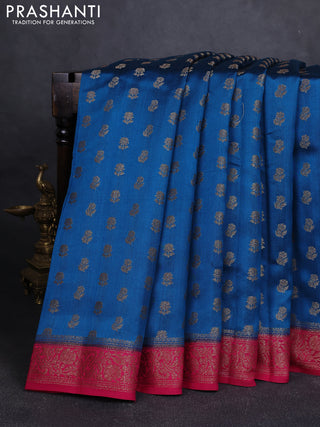 Chiniya silk saree peacock blue and dark pink with allover thread & zari woven buttas and woven border
