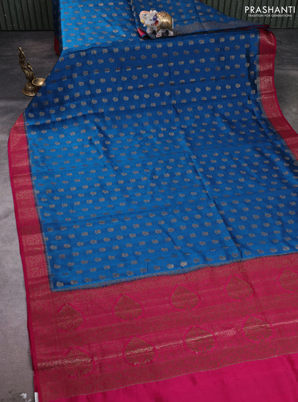 Chiniya silk saree peacock blue and dark pink with allover thread & zari woven buttas and woven border