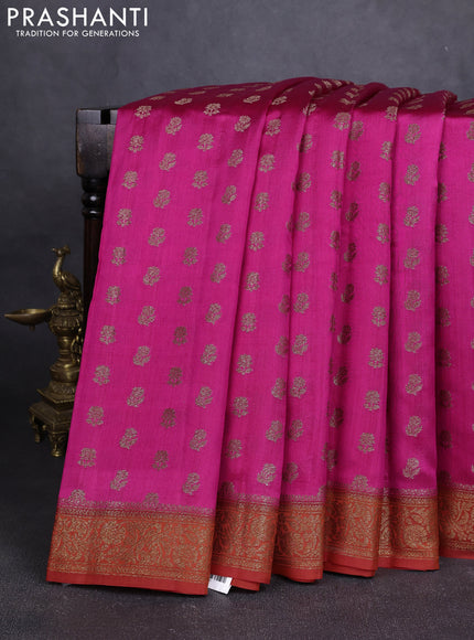 Chiniya silk saree magenta pink and red with allover thread & zari woven buttas and woven border