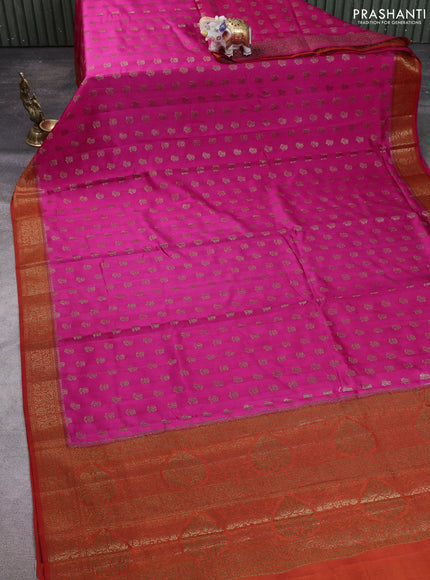 Chiniya silk saree magenta pink and red with allover thread & zari woven buttas and woven border