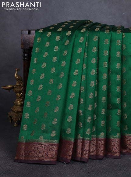 Chiniya silk saree green and coffee brown with allover thread & zari woven buttas and woven border