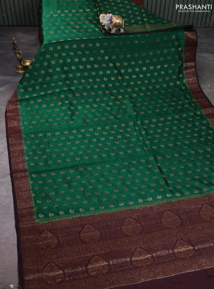 Chiniya silk saree green and coffee brown with allover thread & zari woven buttas and woven border