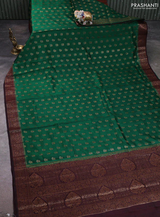 Chiniya silk saree green and coffee brown with allover thread & zari woven buttas and woven border