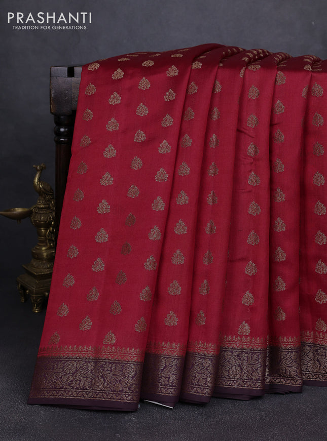 Chiniya silk saree maroon and coffee brown with allover thread & zari woven buttas and woven border