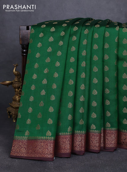Chiniya silk saree green and coffee brown with allover thread & zari woven buttas and woven border
