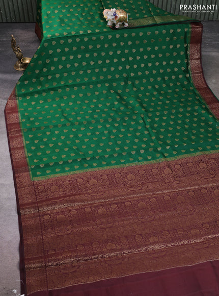 Chiniya silk saree green and coffee brown with allover thread & zari woven buttas and woven border