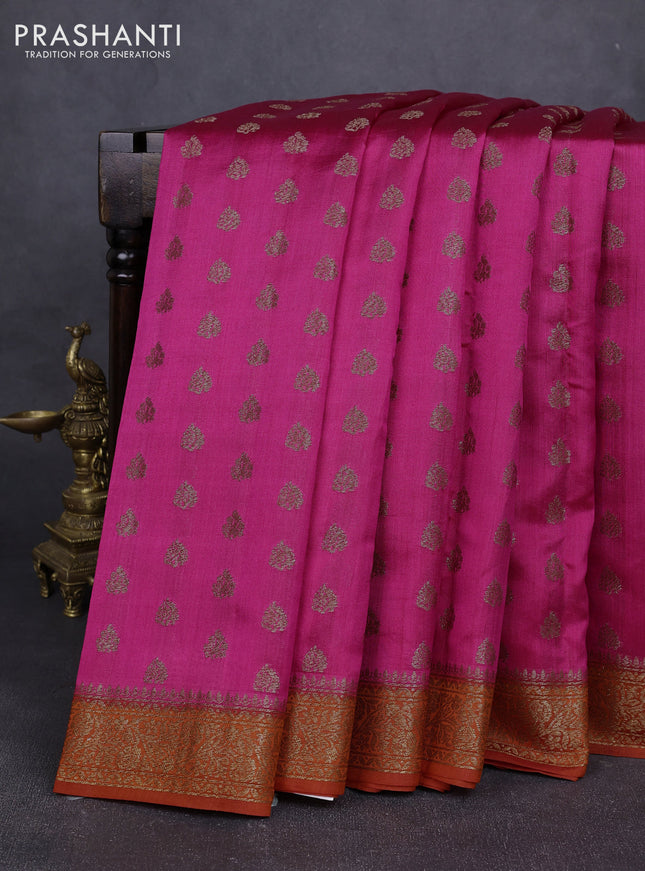 Chiniya silk saree magenta pink and red with allover thread & zari woven buttas and woven border