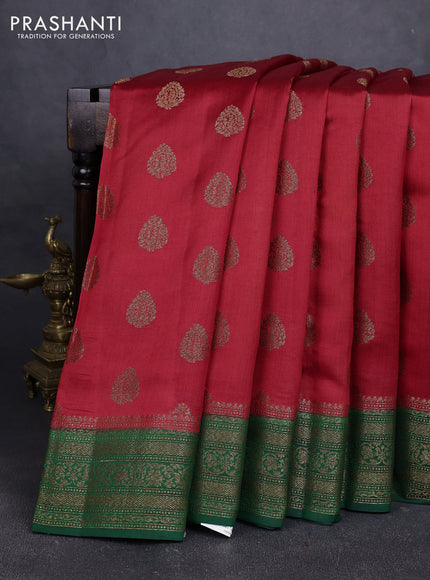 Chiniya silk saree maroon and green with allover thread & zari woven buttas and woven border