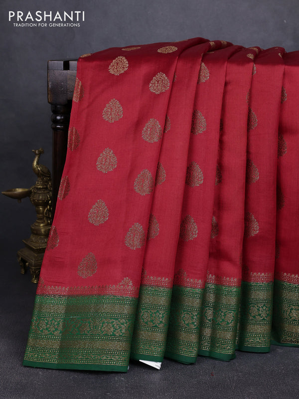 Chiniya silk saree maroon and green with allover thread & zari woven buttas and woven border