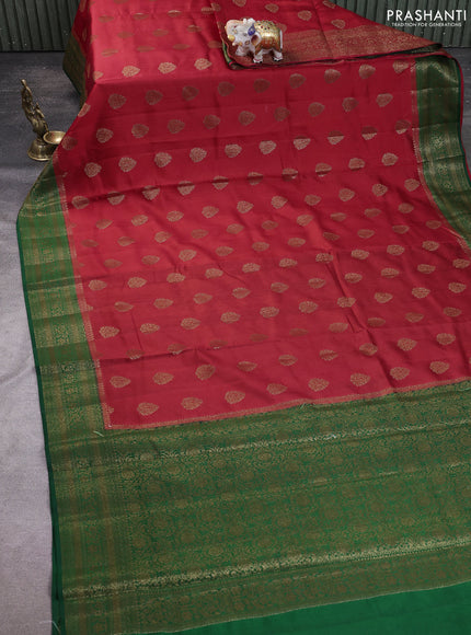 Chiniya silk saree maroon and green with allover thread & zari woven buttas and woven border
