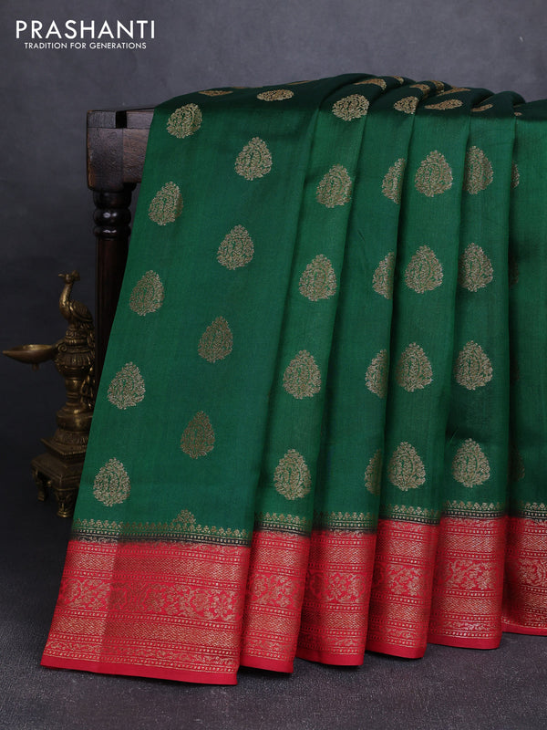 Chiniya silk saree green and maroon with allover thread & zari woven buttas and woven border