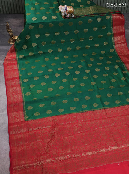 Chiniya silk saree green and maroon with allover thread & zari woven buttas and woven border