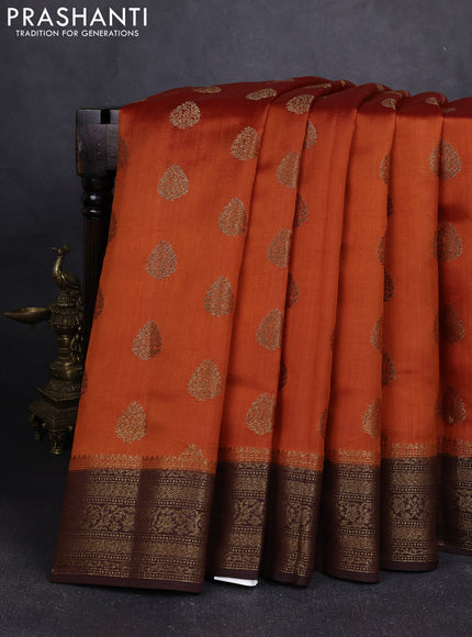 Chiniya silk saree orange and coffee brown with allover thread & zari woven buttas and woven border