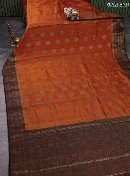 Chiniya silk saree orange and coffee brown with allover thread & zari woven buttas and woven border