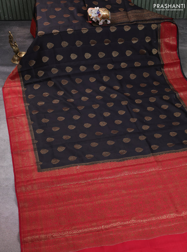Chiniya silk saree black and maroon with allover thread & zari woven buttas and woven border