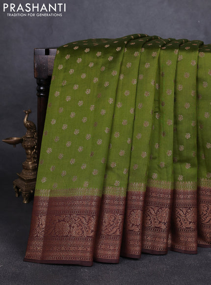 Chiniya silk saree mehendi green and deep maroon with allover thread & zari woven buttas and woven border