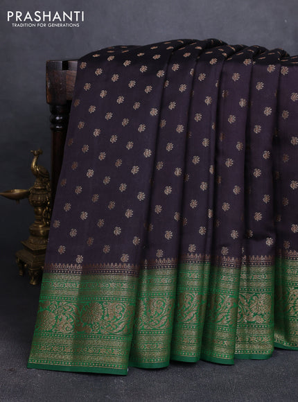 Chiniya silk saree deep wine and green with allover thread & zari woven buttas and woven border